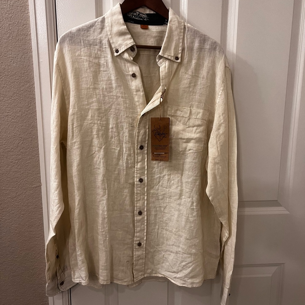 Tailor Vintage Off-White Linen Button Down Shirt